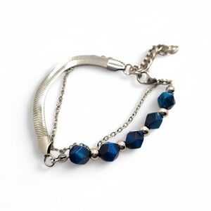Women’s Silver Chain Bracelet with Blue Beads
